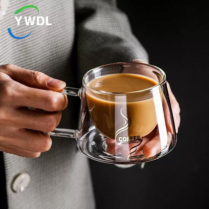 Barista Bailee's Classy Double Wall Insulated Glass Coffee Mug With Handle