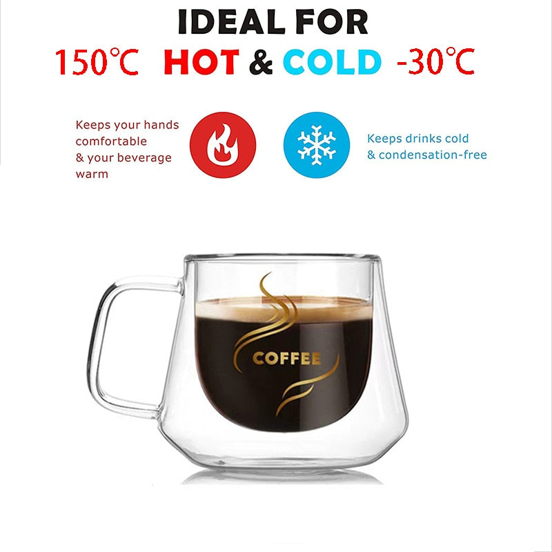 Barista Bailee's Classy Double Wall Insulated Glass Coffee Mug With Handle