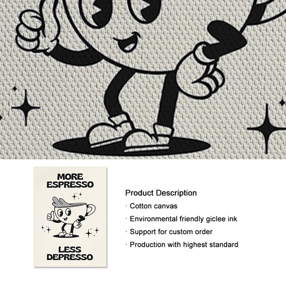 Barista Bailee's Retro Cartoon Coffee Canvas Painting 