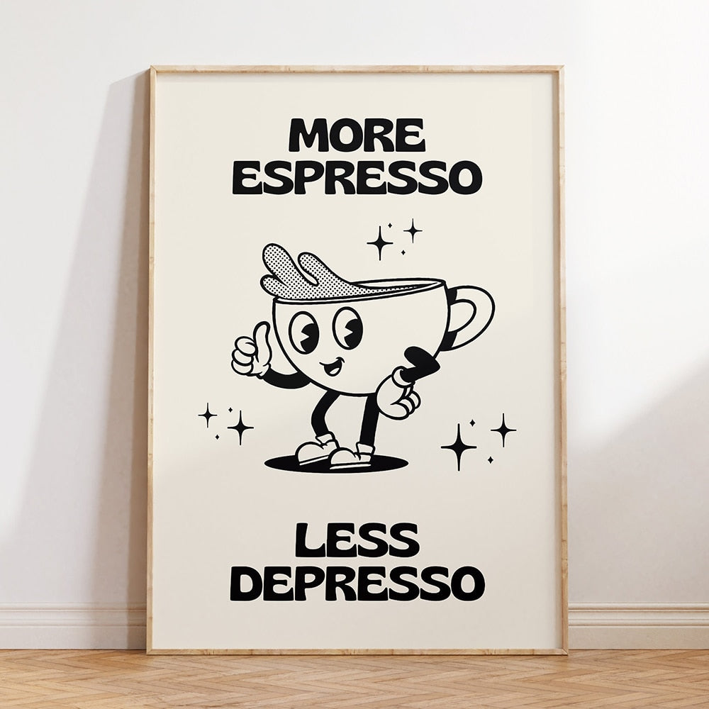 Barista Bailee's Retro Cartoon Coffee Canvas Painting 